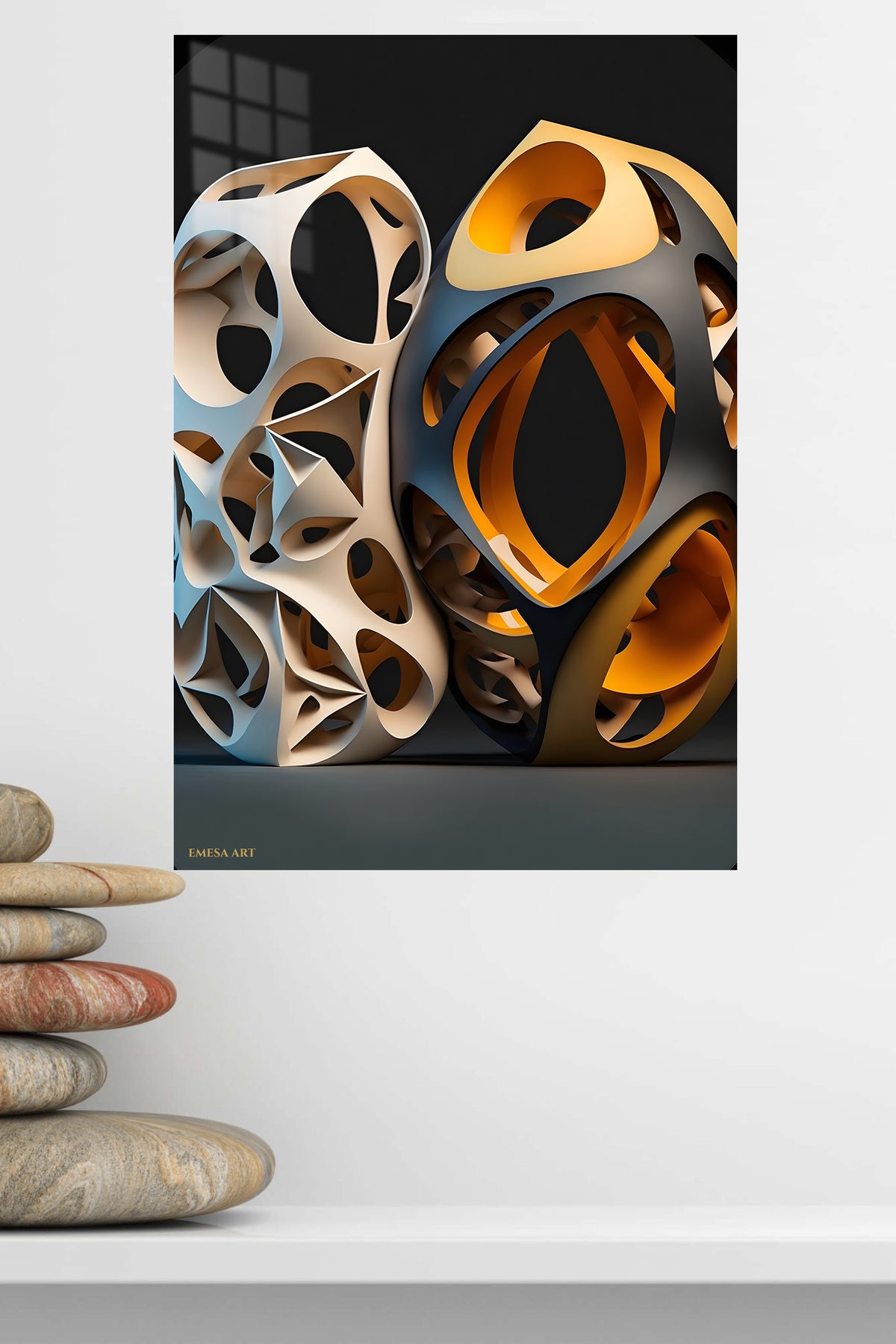 Ember Tide Vortex metal wall art displayed in a modern interior