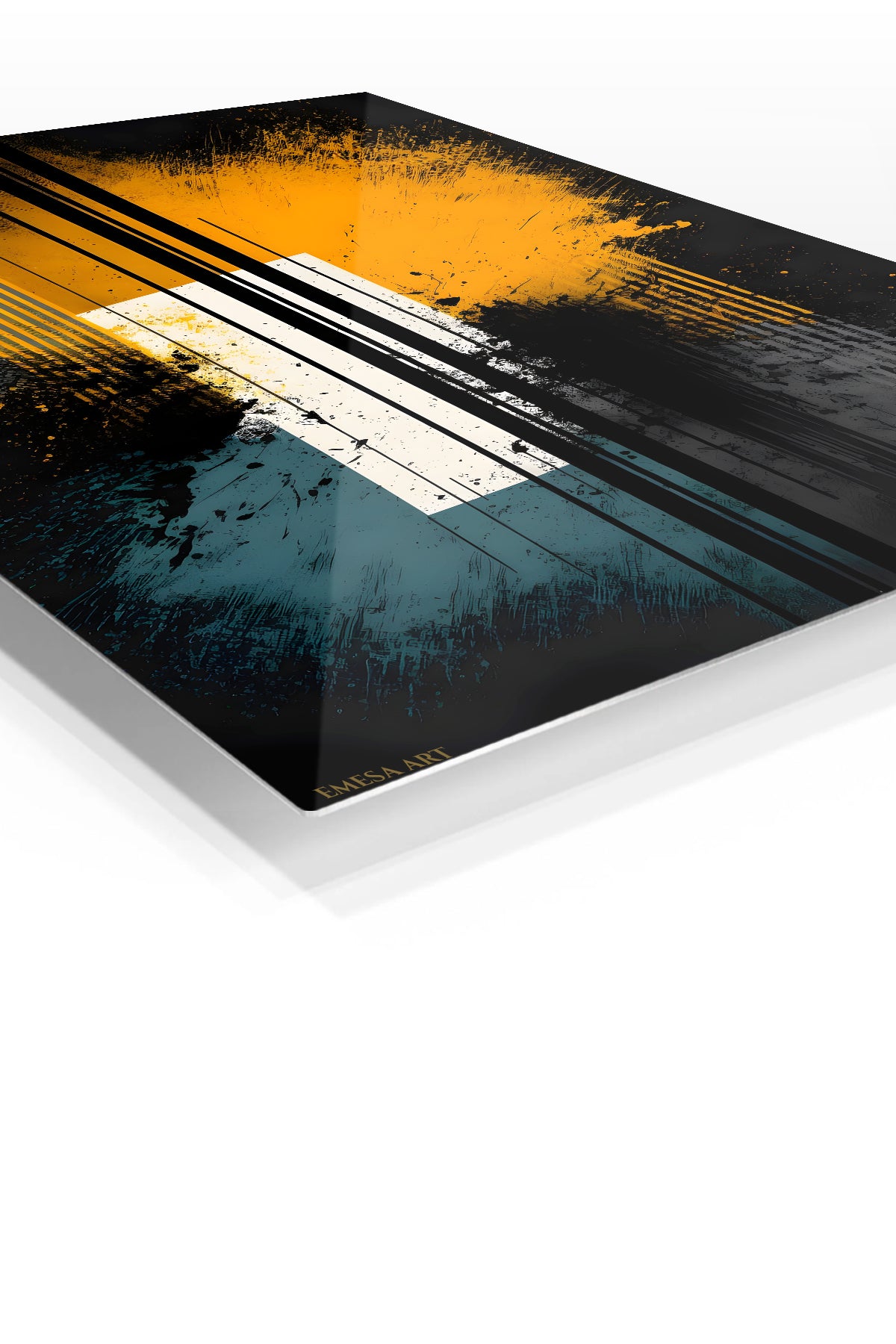 Retro Orbit Cascade premium metal wall art – angled view