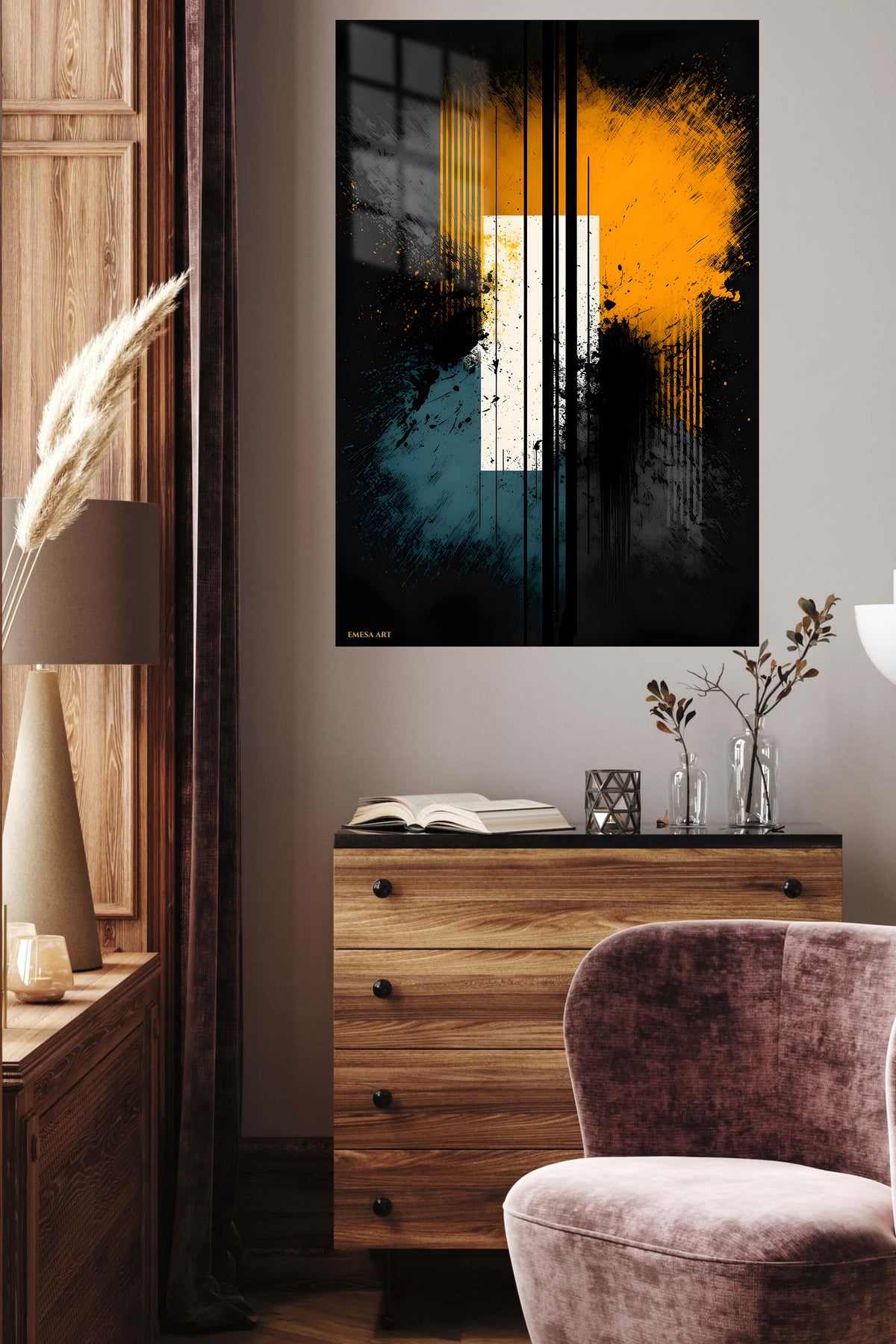 Retro Orbit Cascade metal wall art displayed in a contemporary living space