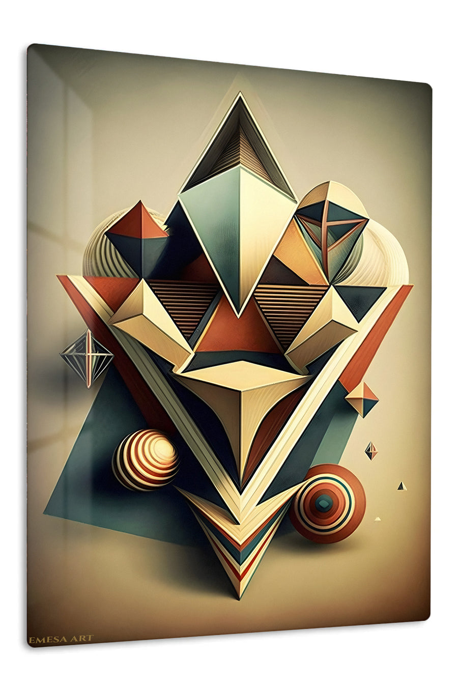 Faceted Geometric Totem premium metal wall art – front view