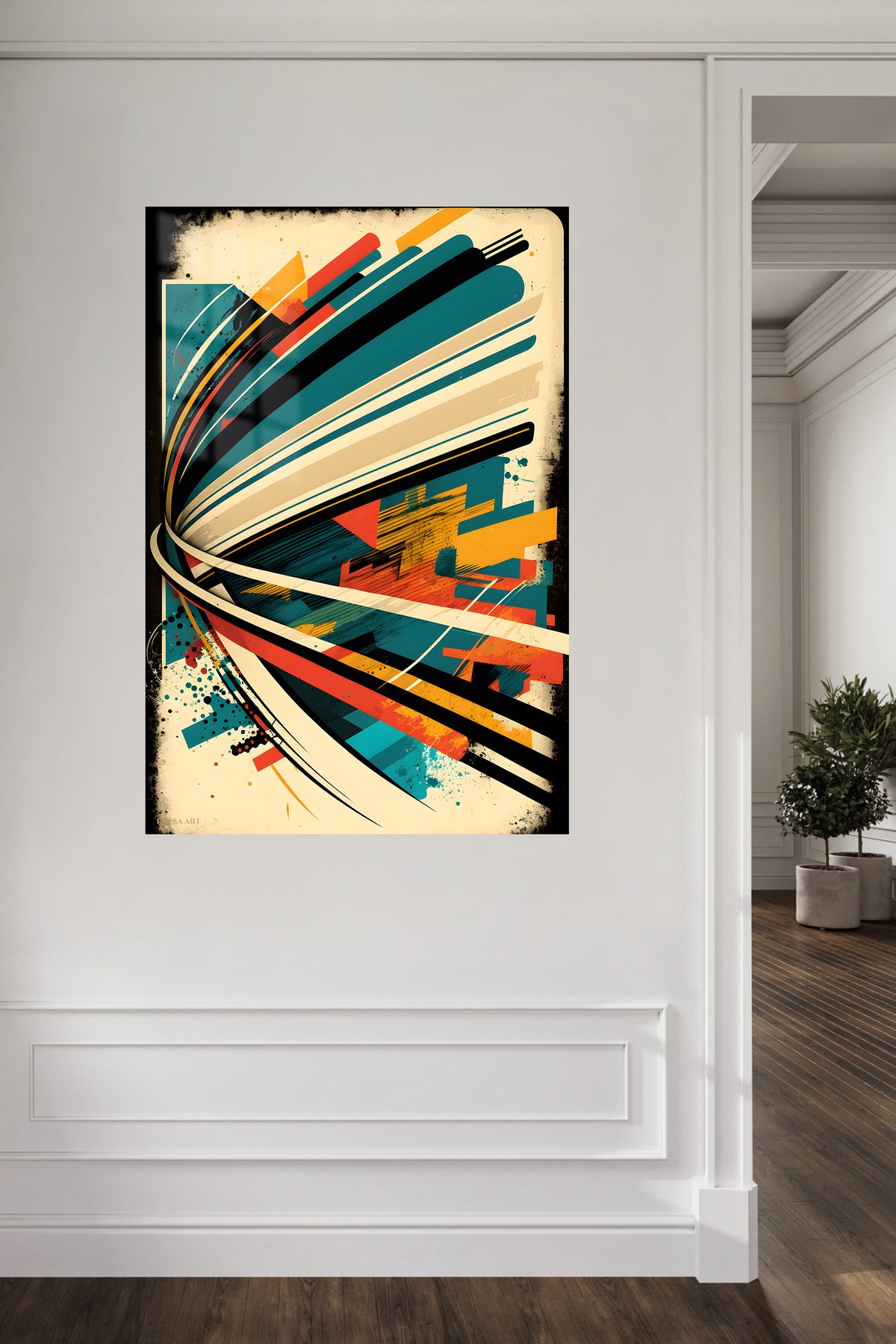 Faceted Geometric Totem metal wall art displayed in a contemporary living space