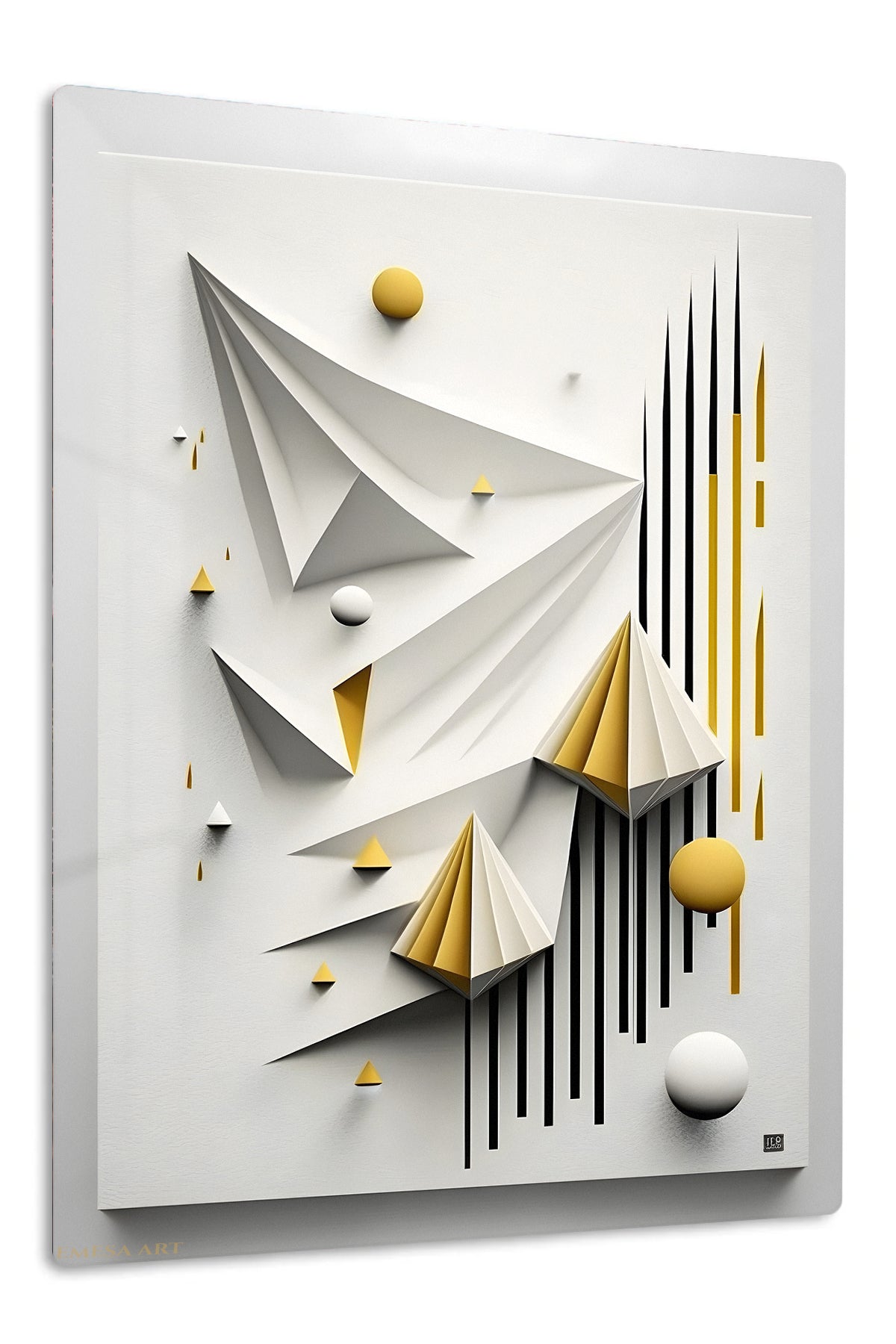 Golden Geometry in Relief premium metal wall art – front view