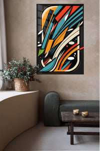 Golden Geometry in Relief metal wall art displayed in a contemporary living space
