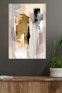 Ochre and Ink Vertical Composition metal wall art displayed in a modern interior