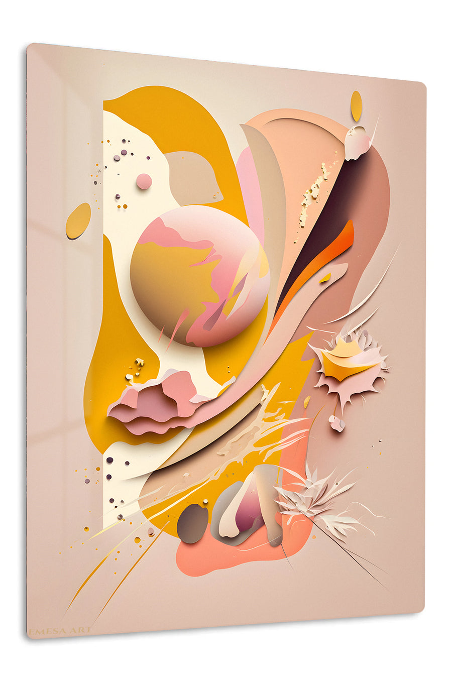 Teal Geometry with Coral Arcs premium metal wall art – front view