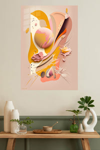 Teal Geometry with Coral Arcs metal wall art displayed in a modern interior