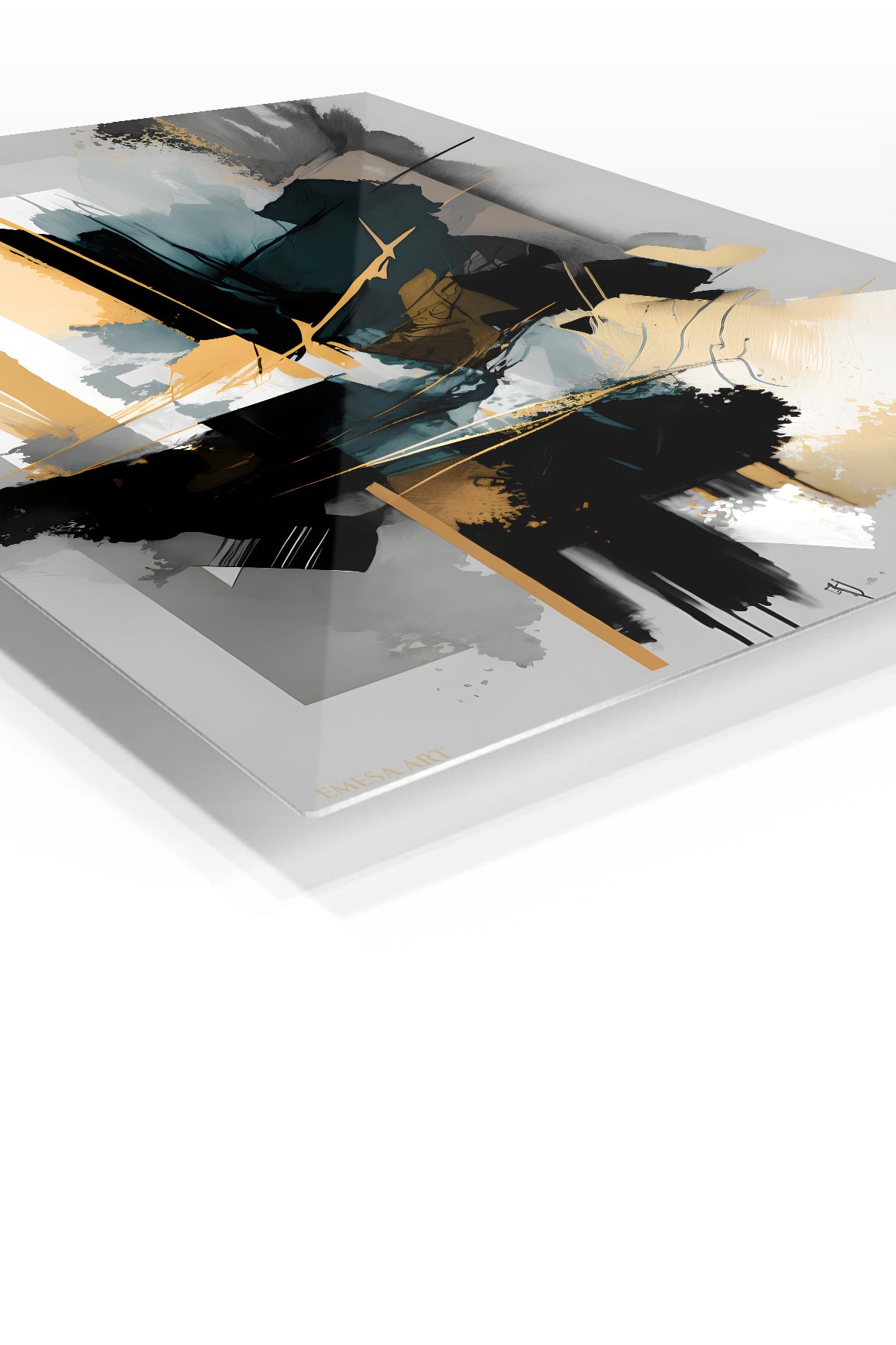 Orbit Burst Abstract premium metal wall art – angled view