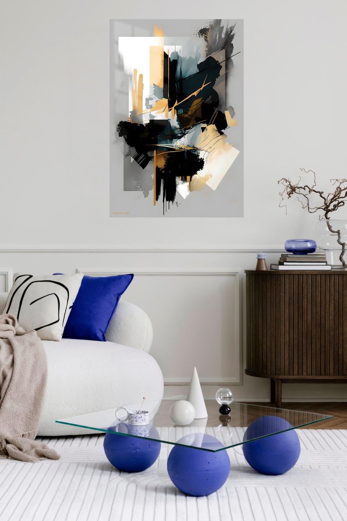 Orbit Burst Abstract metal wall art displayed in a contemporary living space
