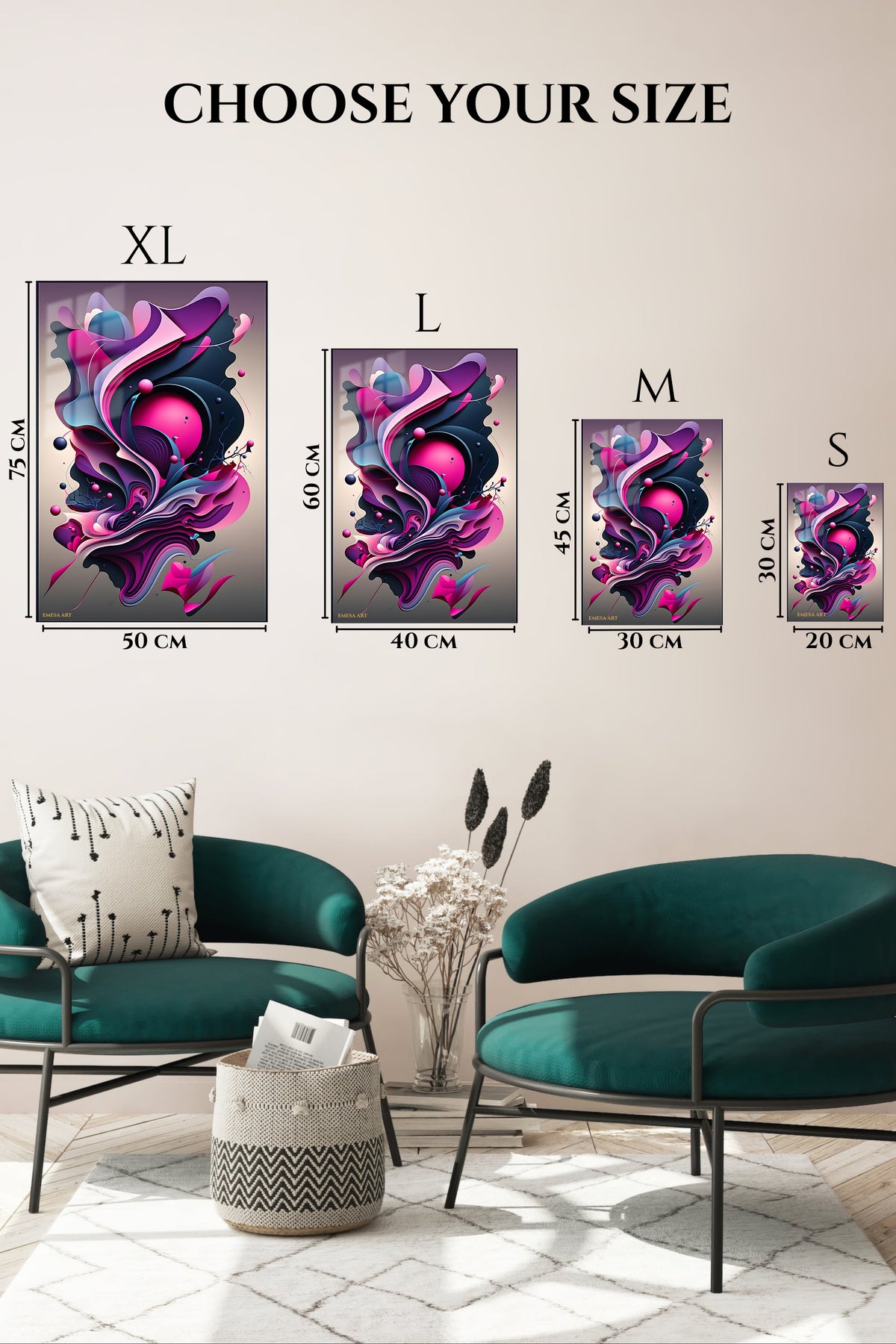 EMESA metal wall art size comparison guide for Celestial Prism Triangles