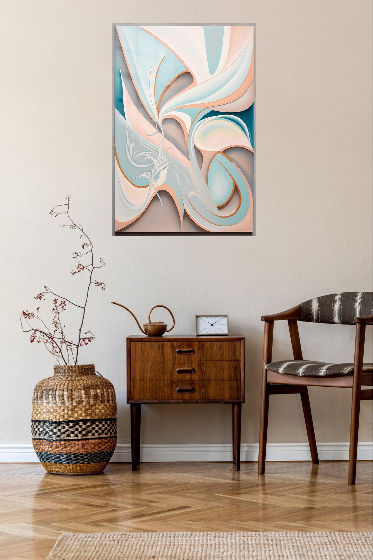 Radiant Magenta Currents metal wall art displayed in a contemporary living space