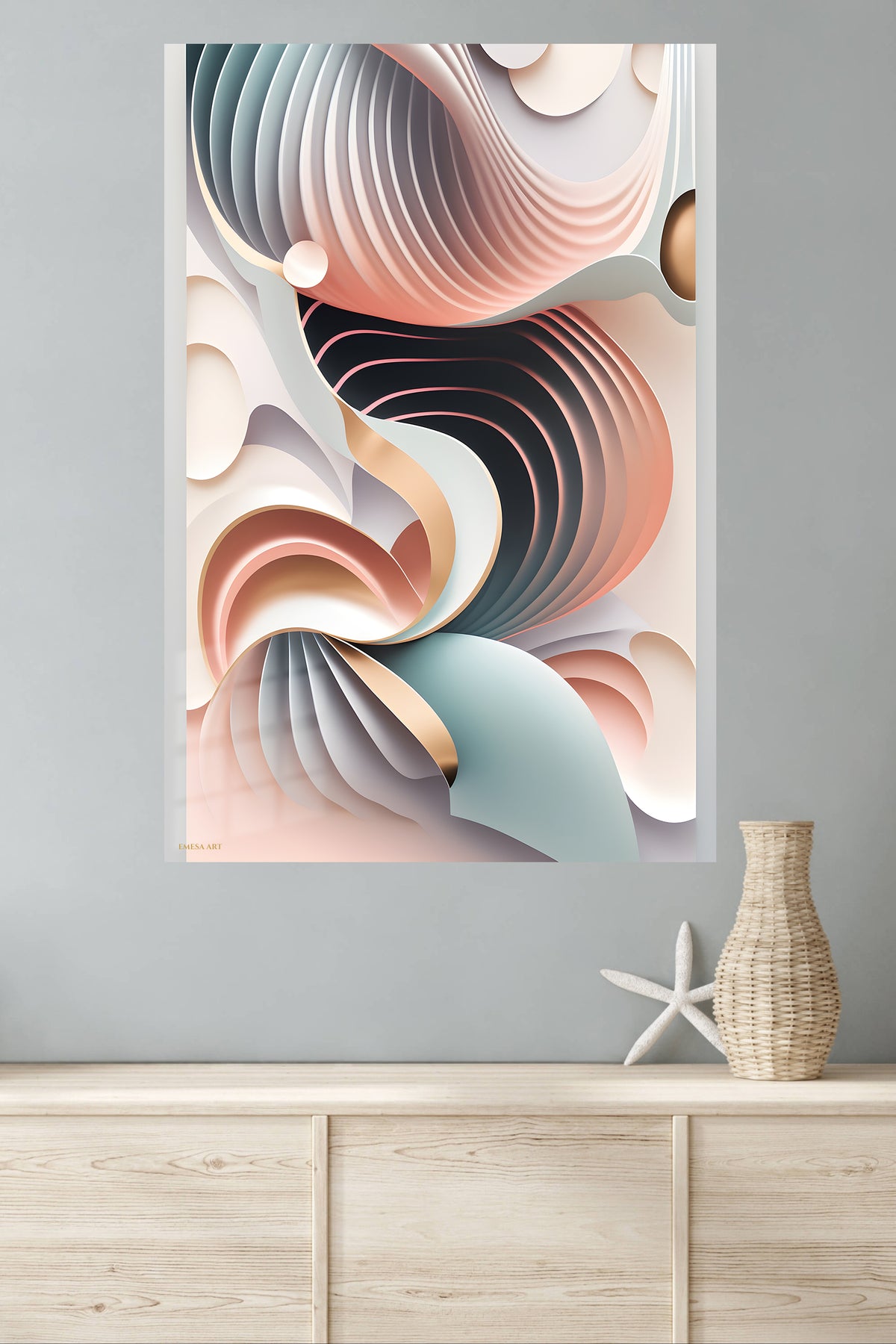 Chromatic Mountain Realm metal wall art displayed in a modern interior