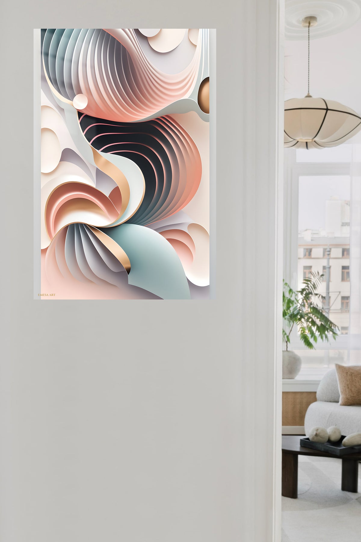 Chromatic Mountain Realm metal wall art displayed in a contemporary living space