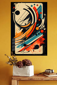 Neon Orbit Burst metal wall art displayed in a modern interior