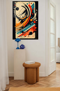 Neon Orbit Burst metal wall art displayed in a contemporary living space