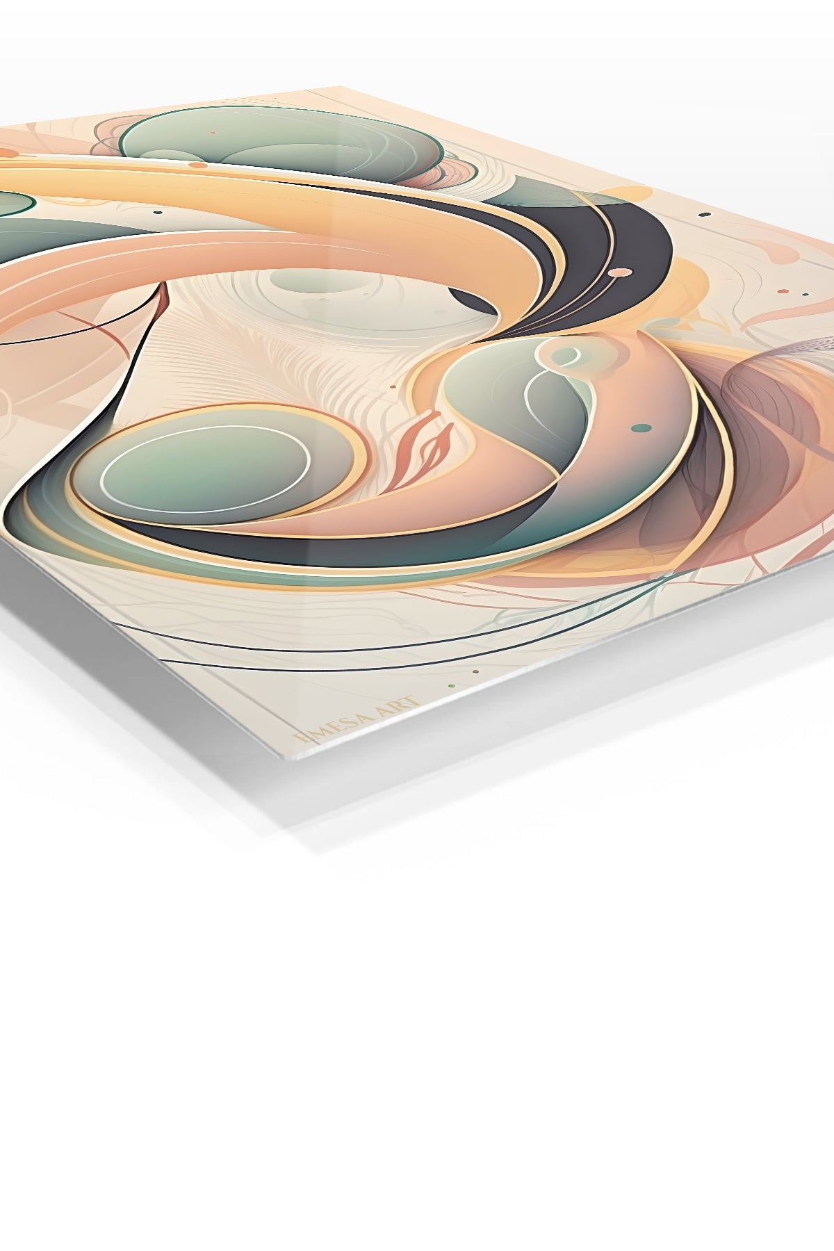 Teal and Coral Geometric Burst premium metal wall art – angled view