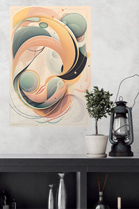 Teal and Coral Geometric Burst metal wall art displayed in a modern interior