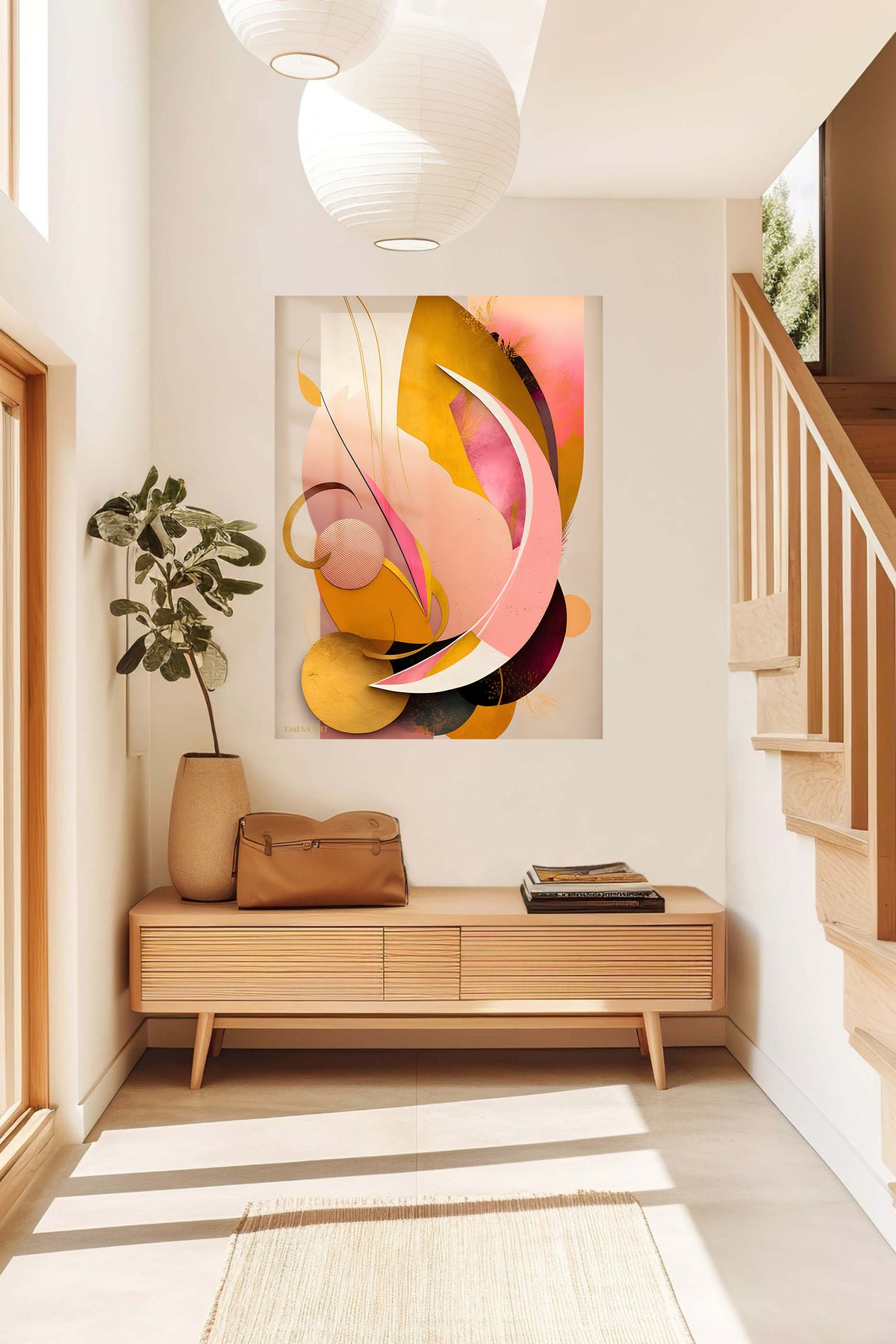Layered Circle Geometry metal wall art displayed in a contemporary living space