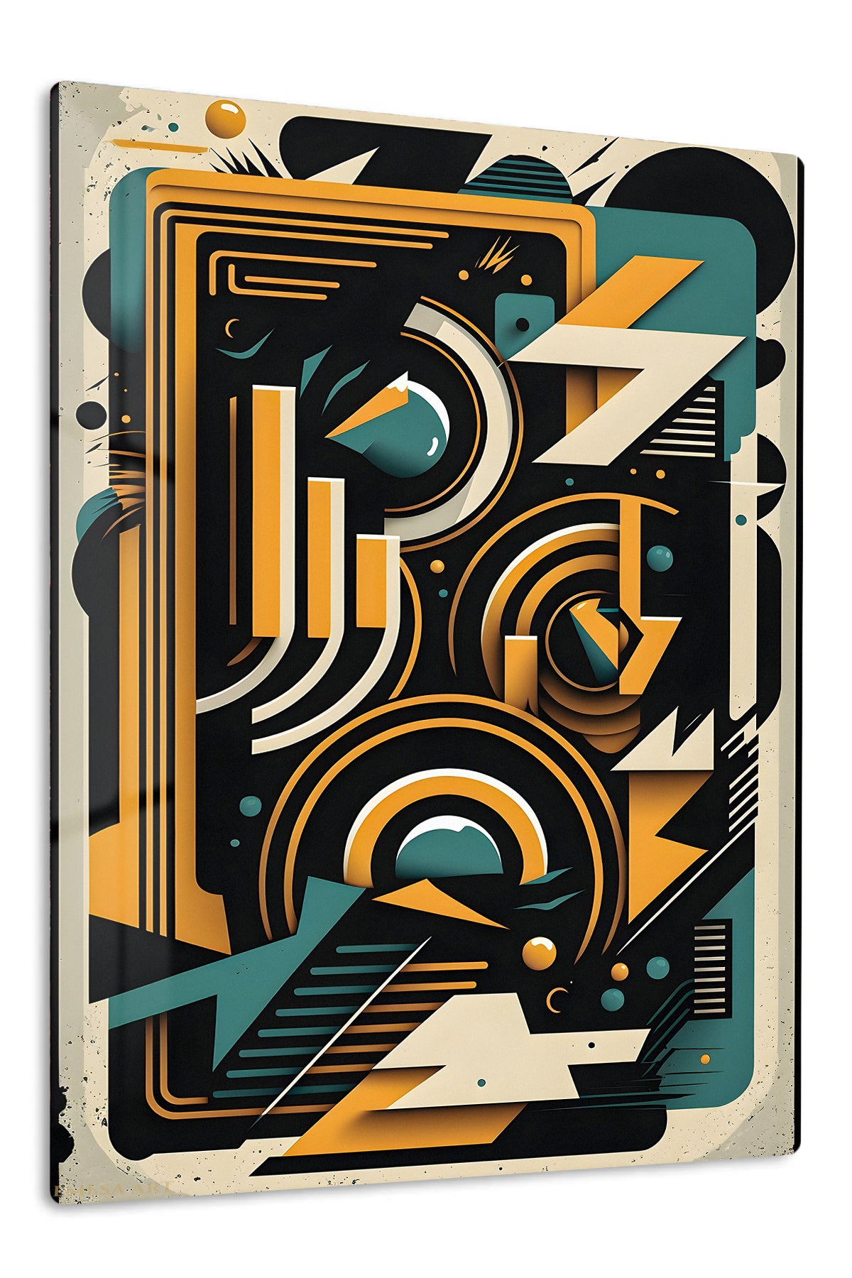 Teal and Gold Orbital Geometry premium metal wall art – front view