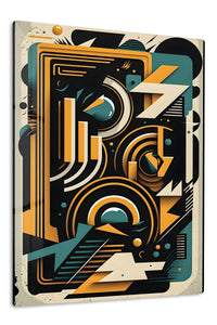 Teal and Gold Orbital Geometry premium metal wall art – front view