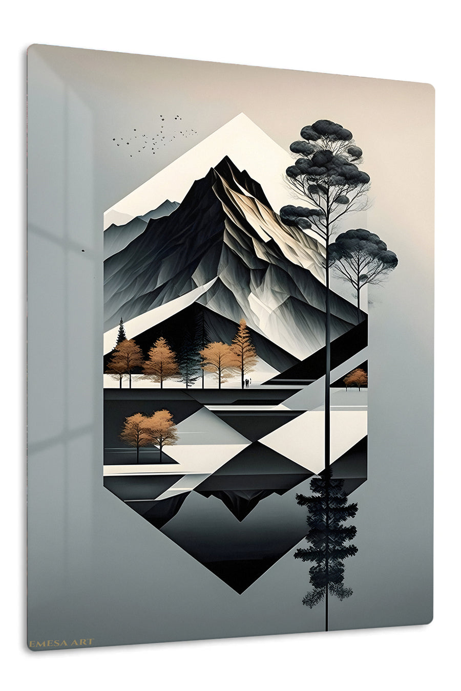 Faceted Mountain Forest premium metal wall art – front view