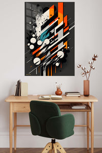 Teal and Gold Vertical Currents metal wall art displayed in a contemporary living space