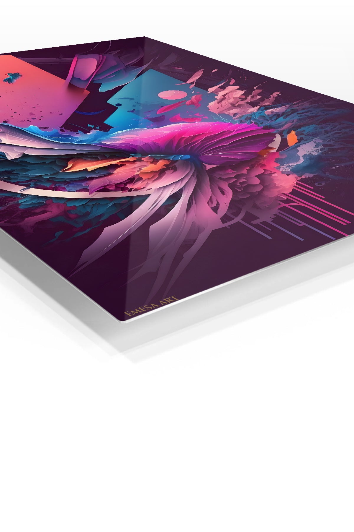 Teal and Gold Ascension premium metal wall art – angled view