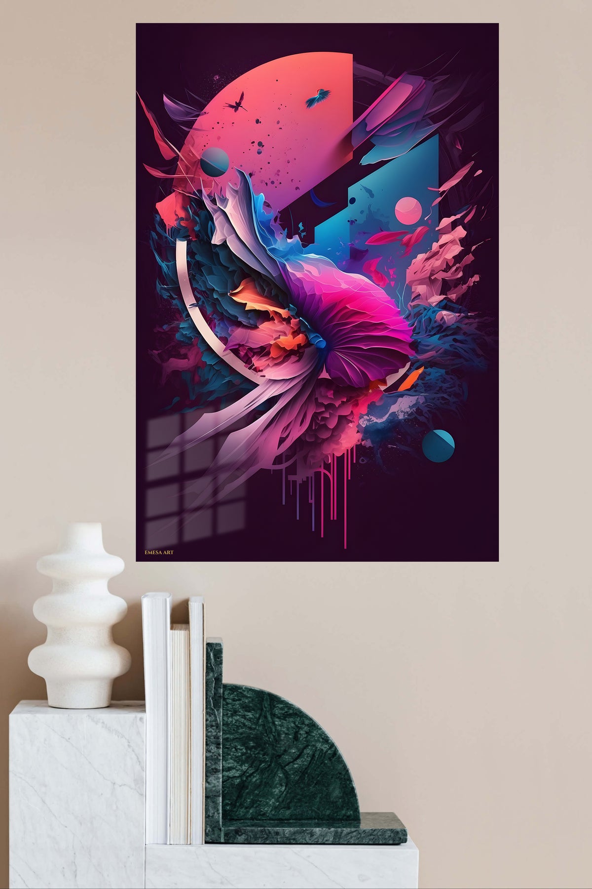 Teal and Gold Ascension metal wall art displayed in a modern interior