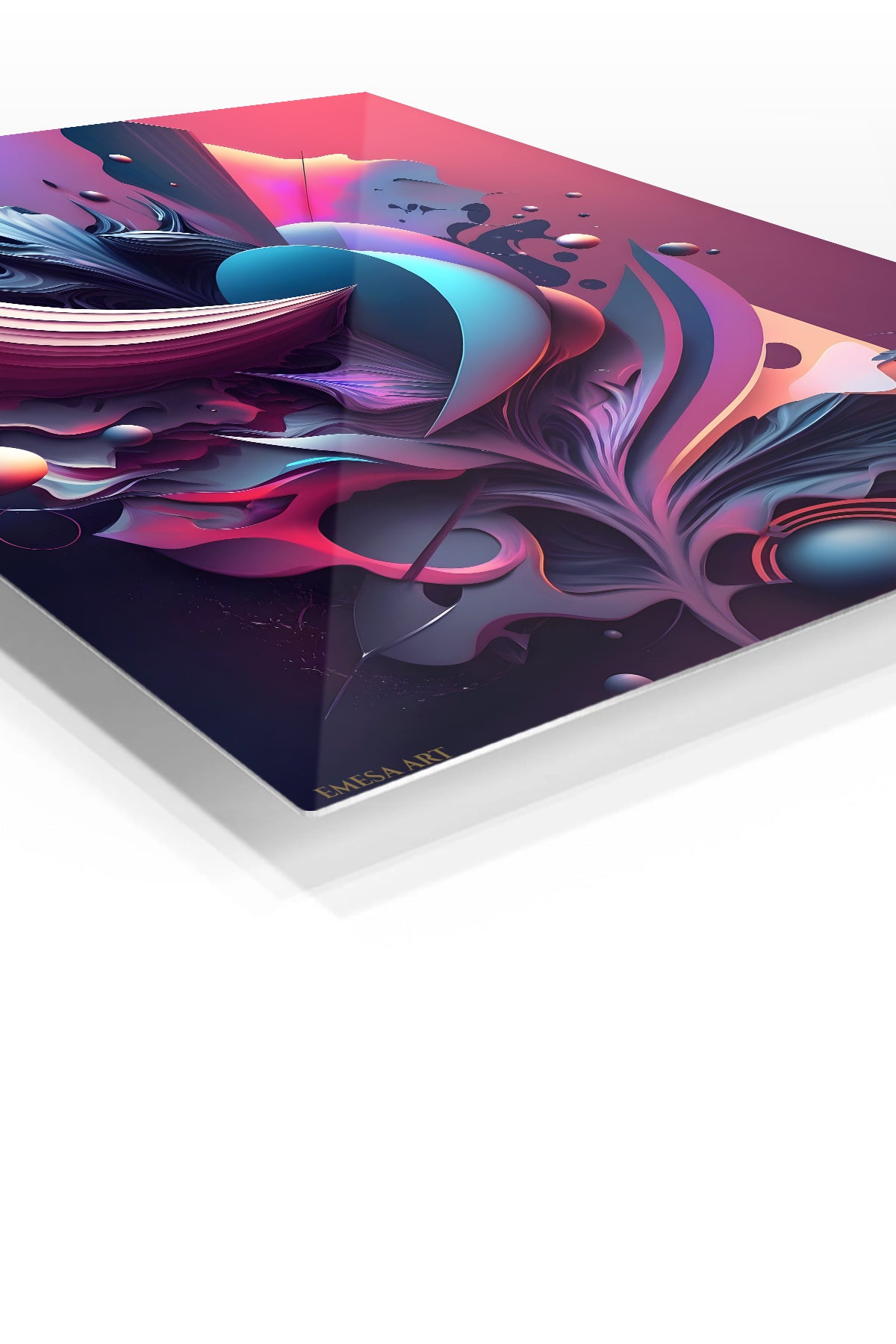 Orbiting Sunburst Abstraction premium metal wall art – angled view