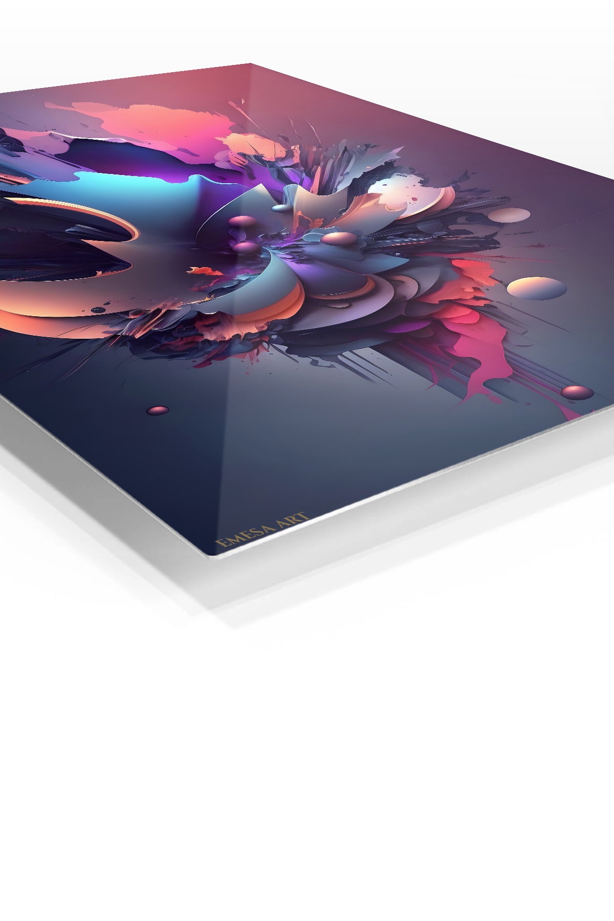 Golden Orbit Grid premium metal wall art – angled view