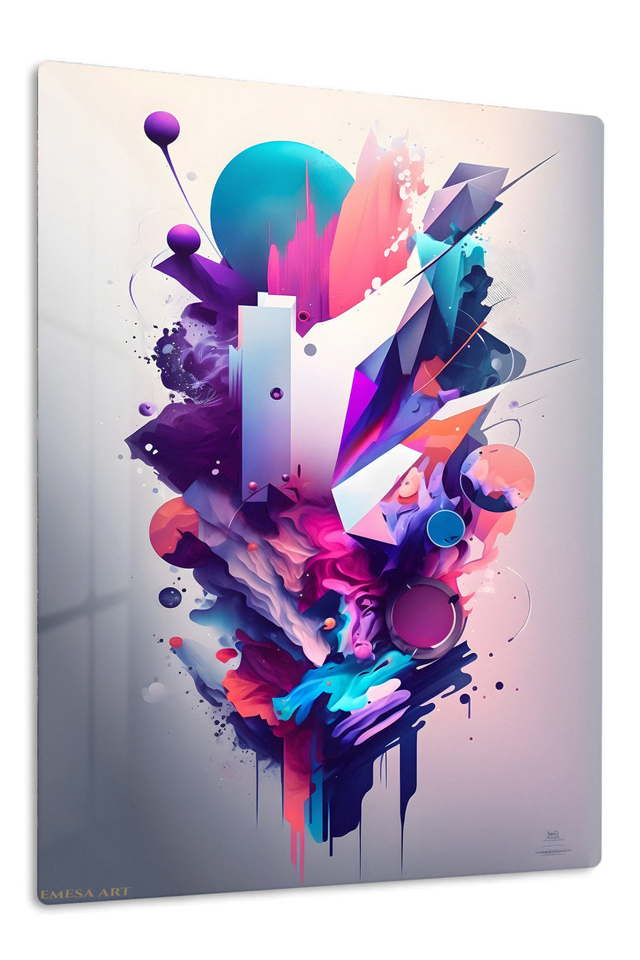Neon Orbital Layers premium metal wall art – front view