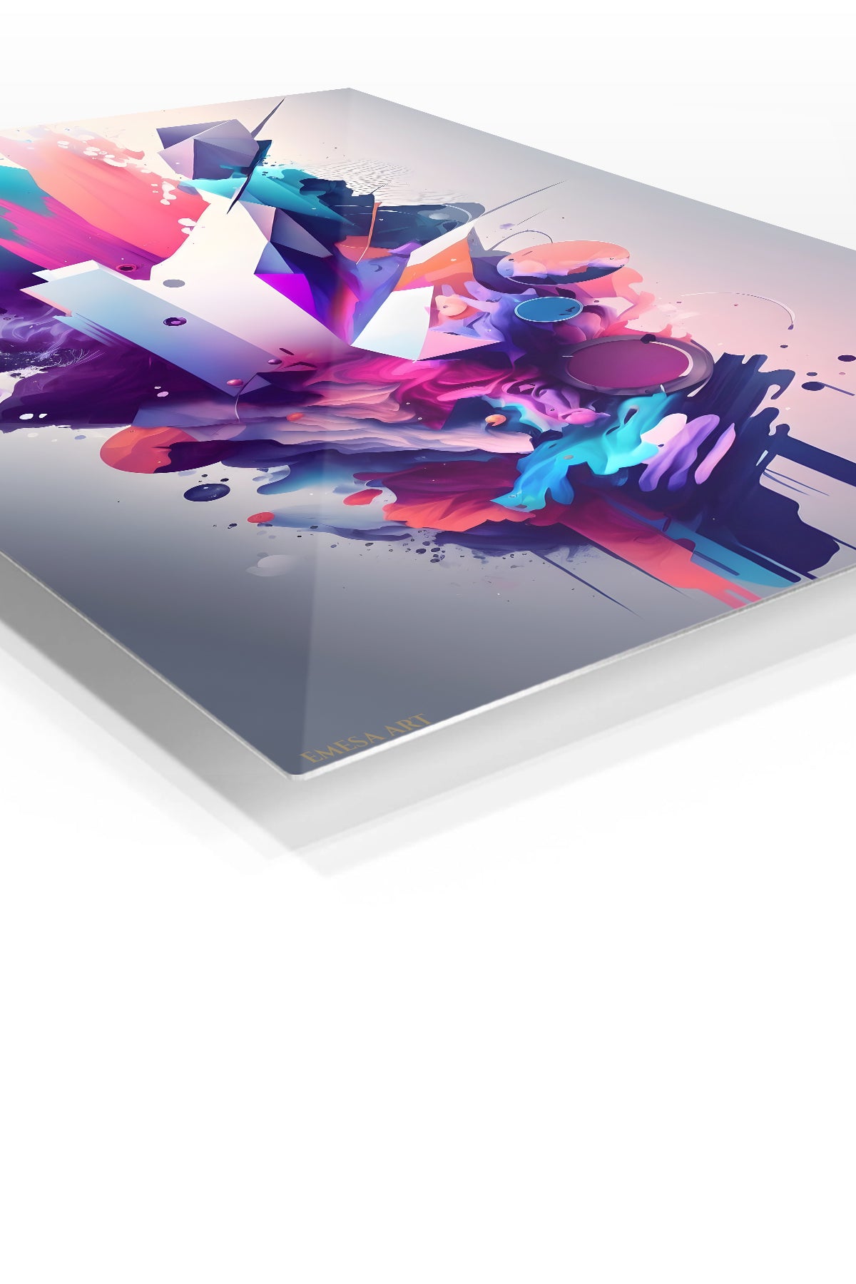Neon Orbital Layers premium metal wall art – angled view