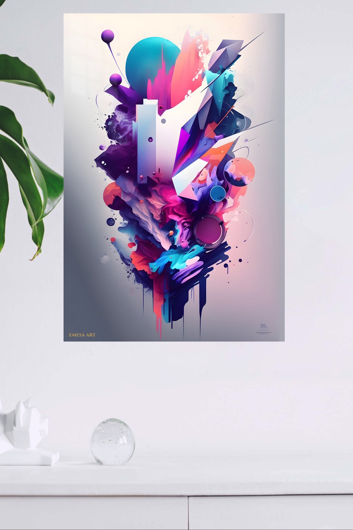 Neon Orbital Layers metal wall art displayed in a modern interior