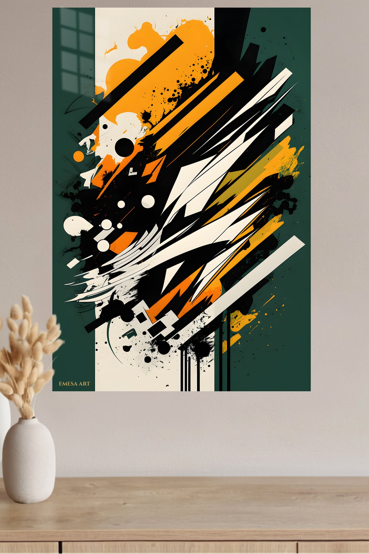 Gold Frame Abstract Collision metal wall art displayed in a modern interior