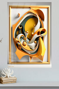 Orbiting Geometric Forms metal wall art displayed in a modern interior