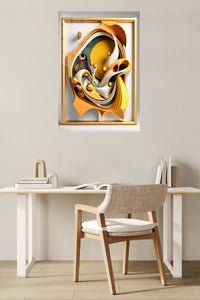 Orbiting Geometric Forms metal wall art displayed in a contemporary living space