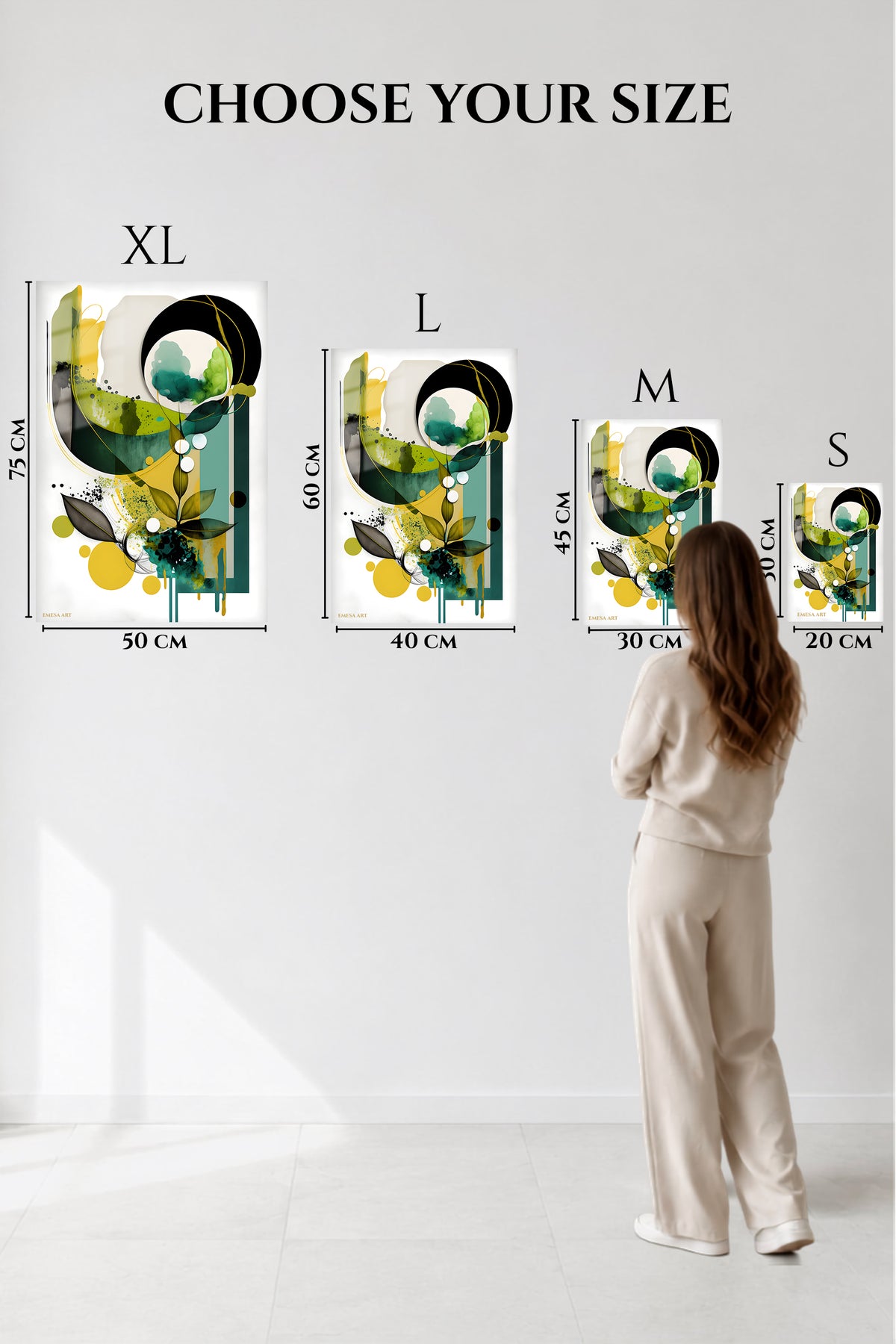 EMESA metal wall art size comparison guide for Twin Halo Geometry