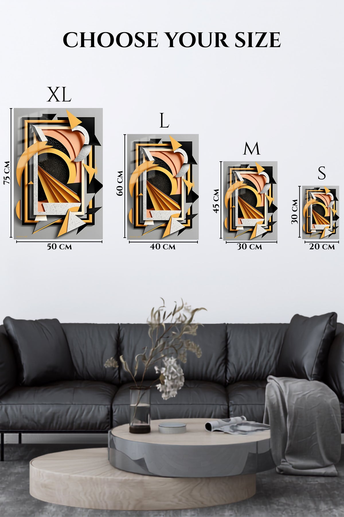EMESA metal wall art size comparison guide for Botanical Orbit