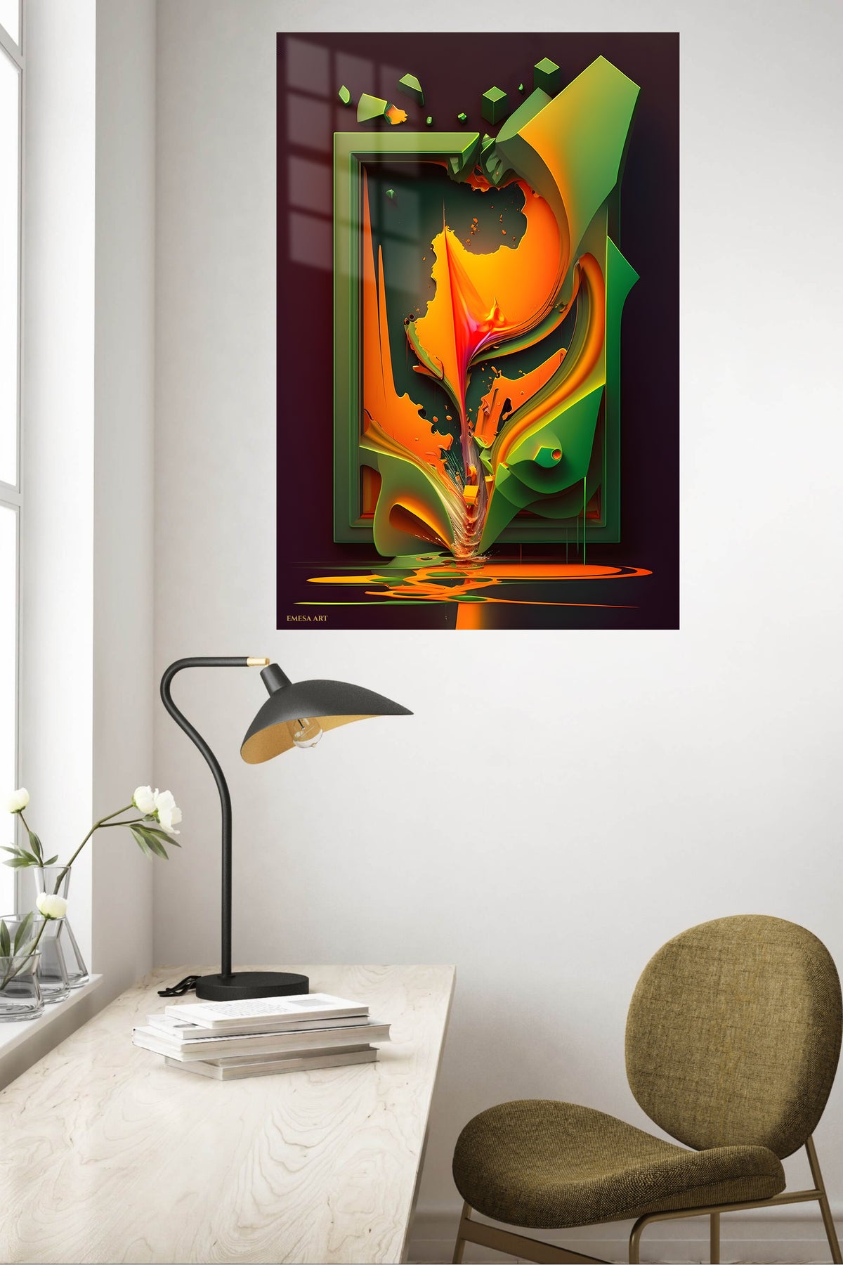 Gilded Violet Orb Geometry metal wall art displayed in a contemporary living space