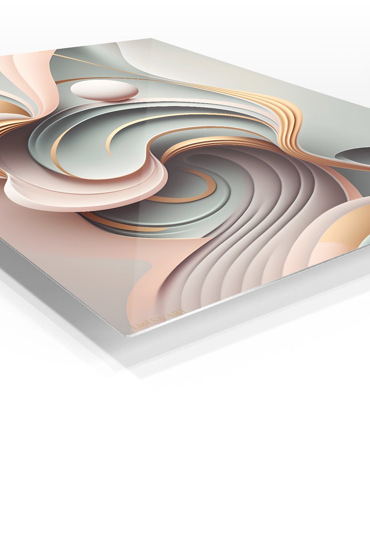 Geometric Mountain Forest in Gold premium metal wall art – angled view
