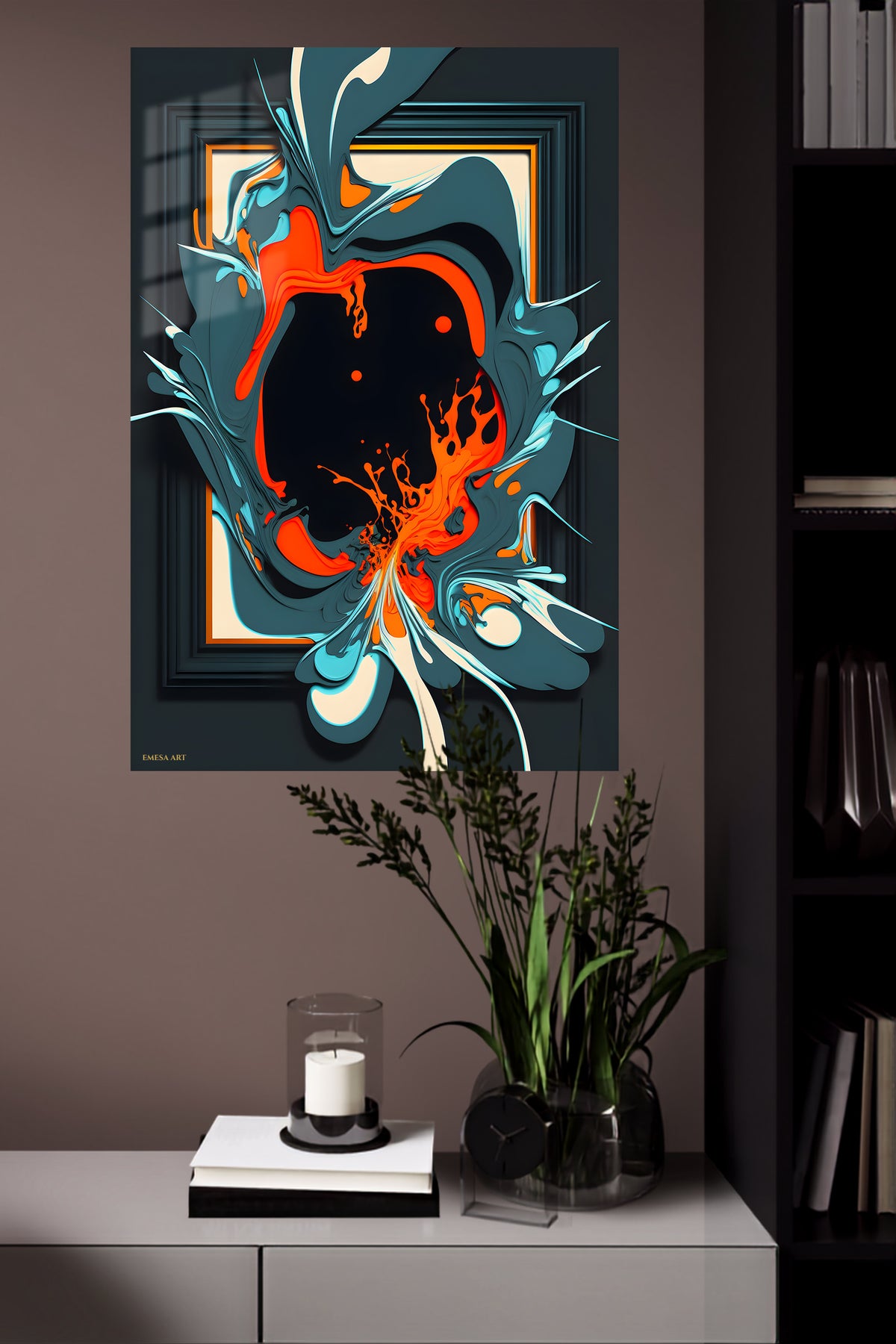 Smokebound Mountain Geometry metal wall art displayed in a modern interior