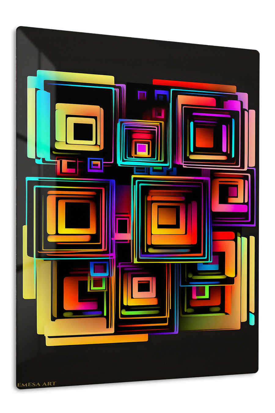 Neon Nested Squares premium metal wall art – front view