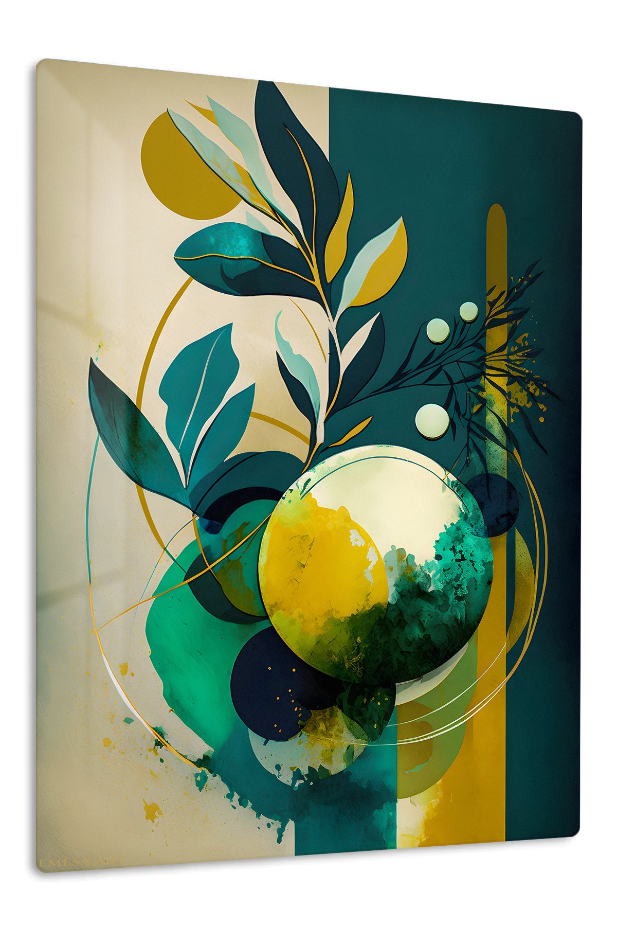 Amber Botanical Orbit premium metal wall art – front view