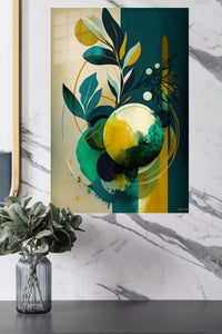 Amber Botanical Orbit metal wall art displayed in a modern interior