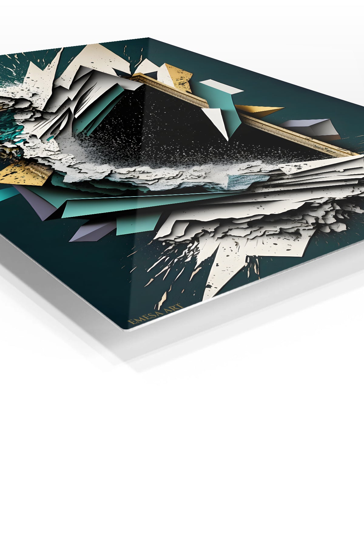 Crimson Botanical Geometry premium metal wall art – angled view