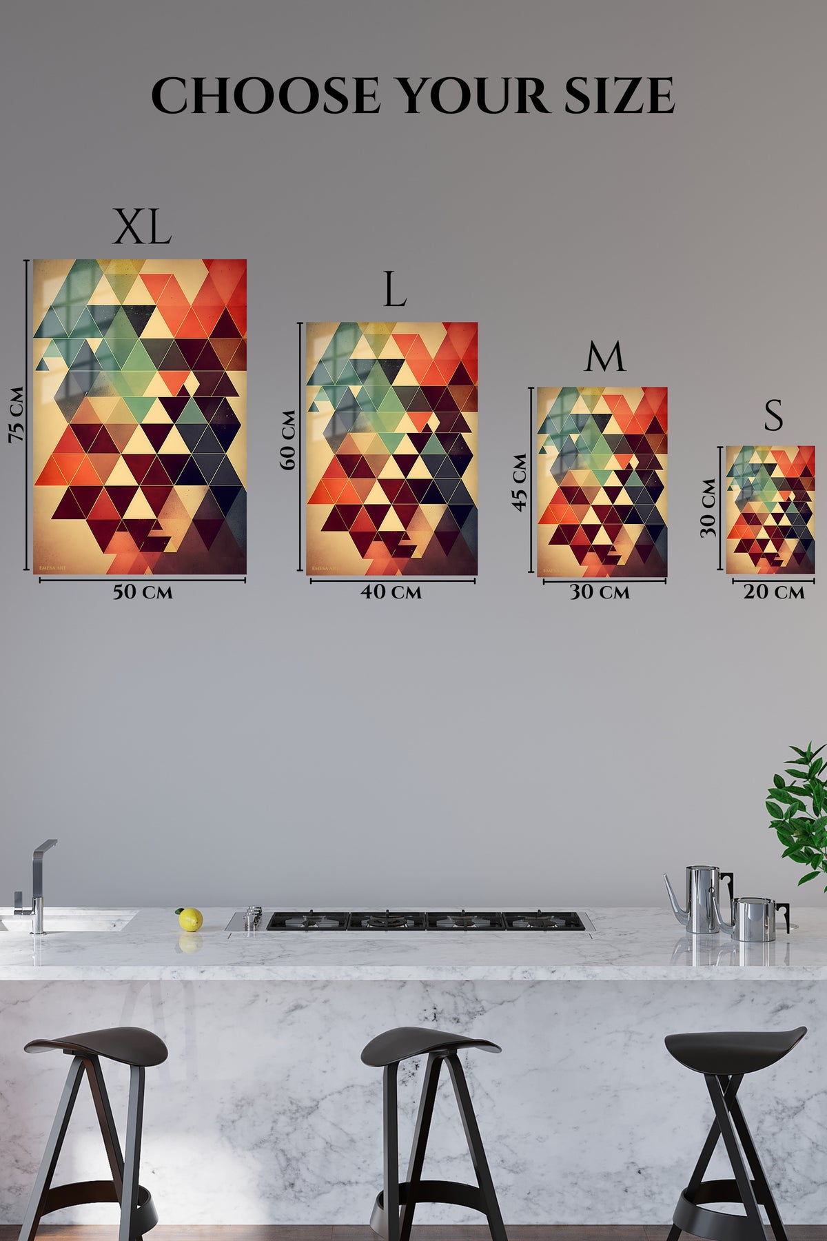 EMESA metal wall art size comparison guide for Fragments of the Mountain Passage