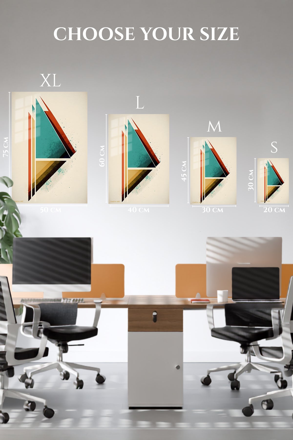 EMESA metal wall art size comparison guide for Layered Geometric Botanical Rhythm