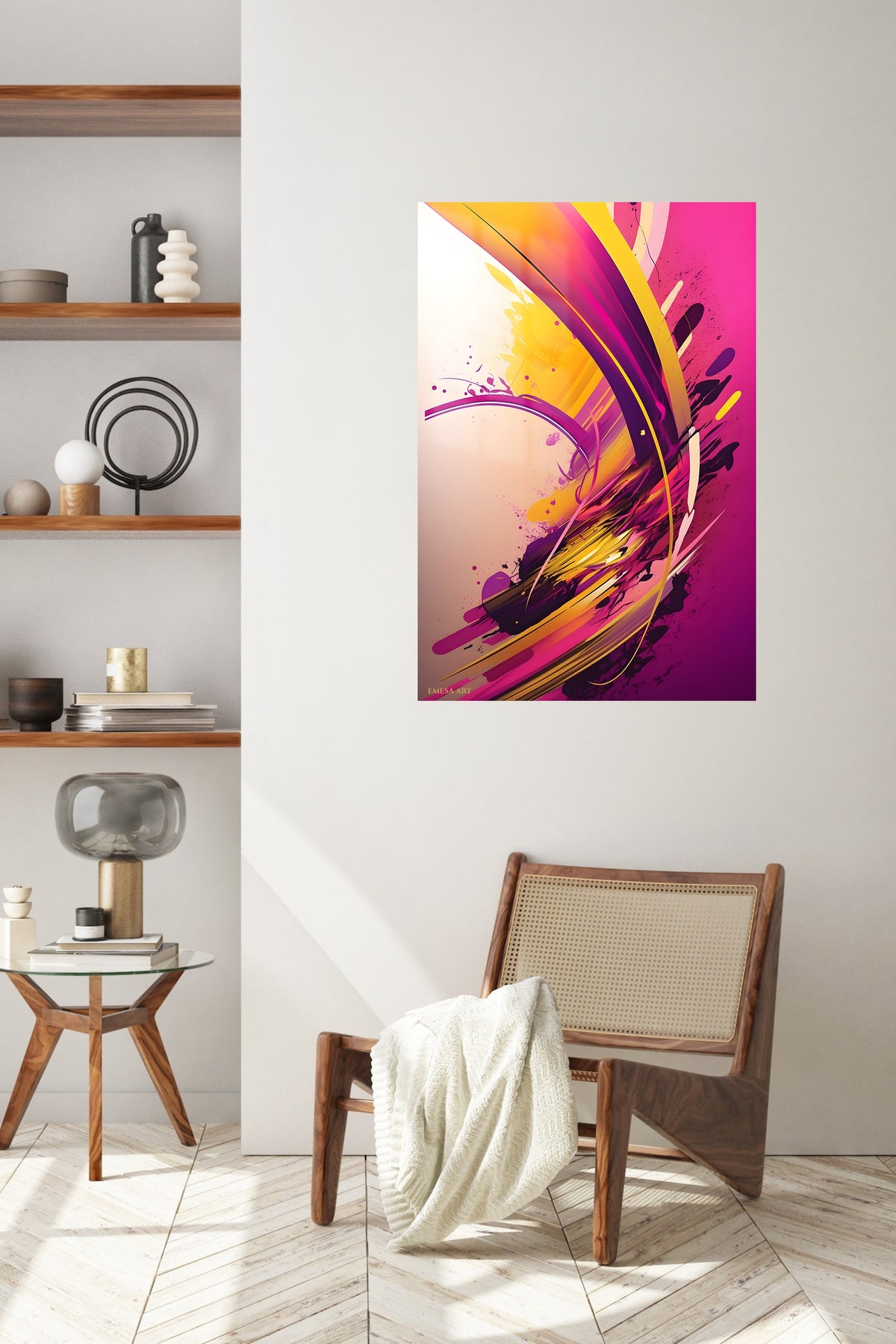 Gilded Orbital Geometry metal wall art displayed in a contemporary living space