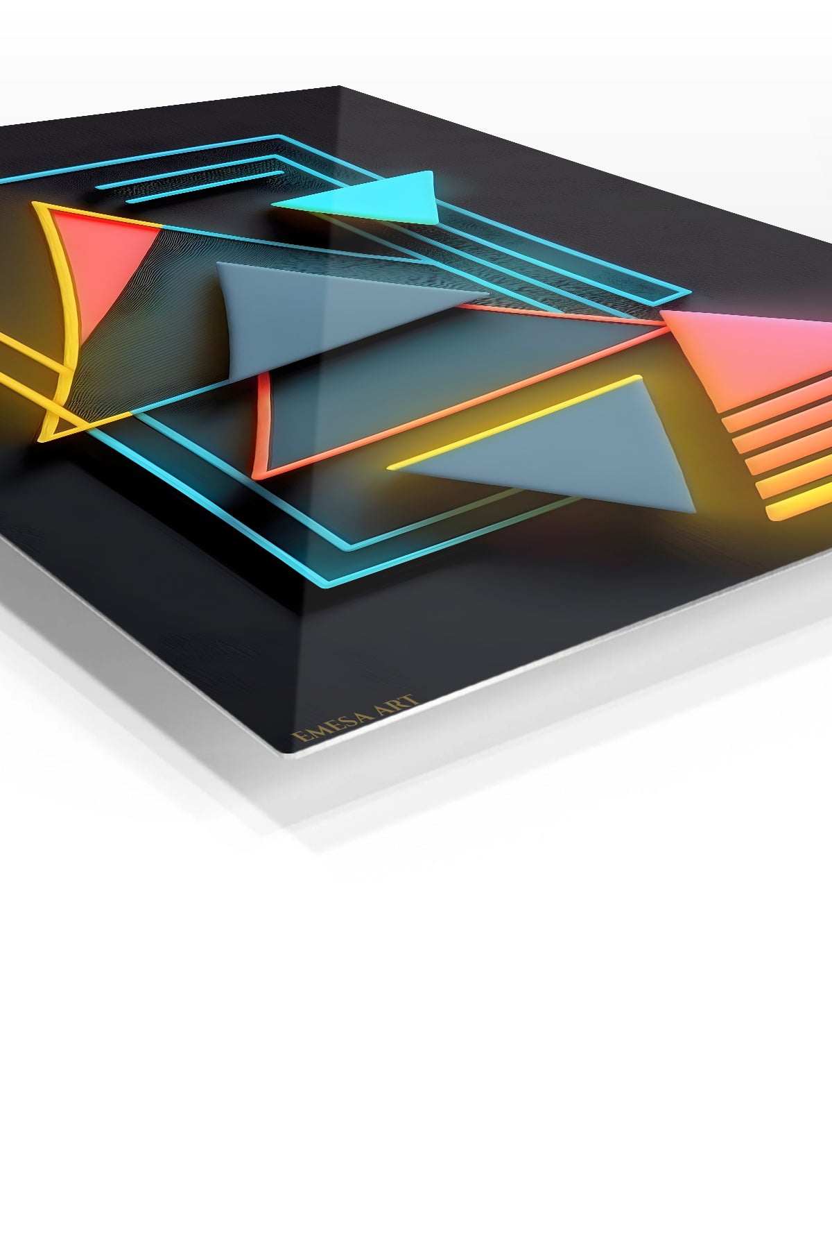 Neon Drip Dimension premium metal wall art – angled view