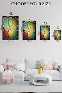 EMESA metal wall art size comparison guide for Neon Prism Geometry