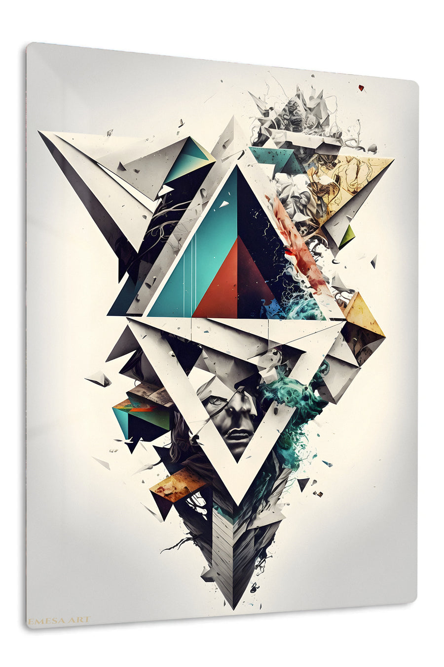 Gold Geometry on a Violet Divide premium metal wall art – front view